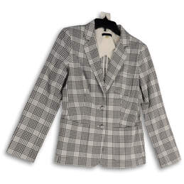 Womens Gray White Plaid Long Sleeve Single Breasted Two Button Blazer Sz 10