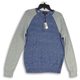 NWT Express Mens Blue Gray Knitted Long Sleeve Henley Sweater Size Small