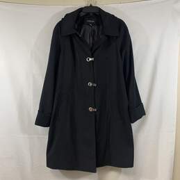 Women's Black London Fog Hooded Latch & Grommet Overcoat, Sz. 1X