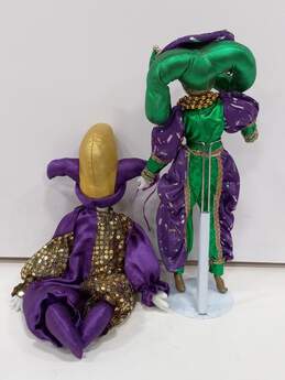 2 Mardi Gras Purple Jester Dolls W/ Porcelain Heads alternative image