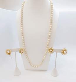 Vintage Faux Pearl Gold Tone Necklace & Earrings 100.5g