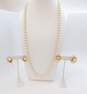Vintage Faux Pearl Gold Tone Necklace & Earrings 100.5g image number 1