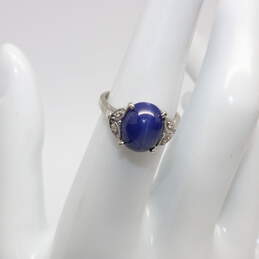 14K White Gold White Sapphire Accent Blue Star Sapphire Ring Size 6 - 3.5g alternative image