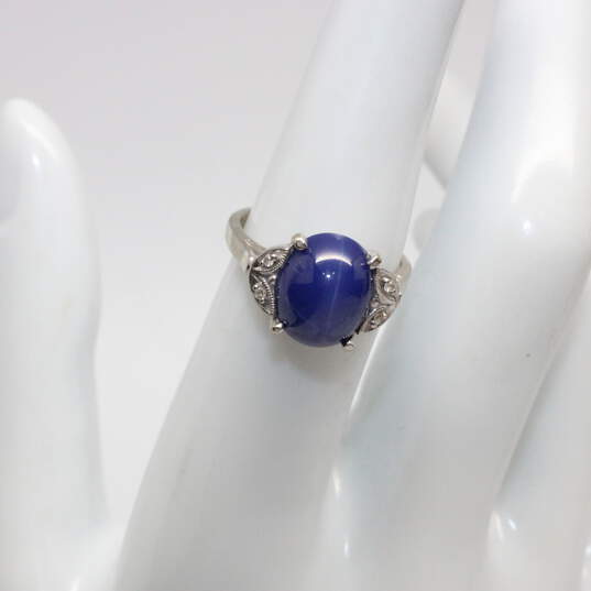 14K White Gold White Sapphire Accent Blue Star Sapphire Ring Size 6 - 3.5g image number 2