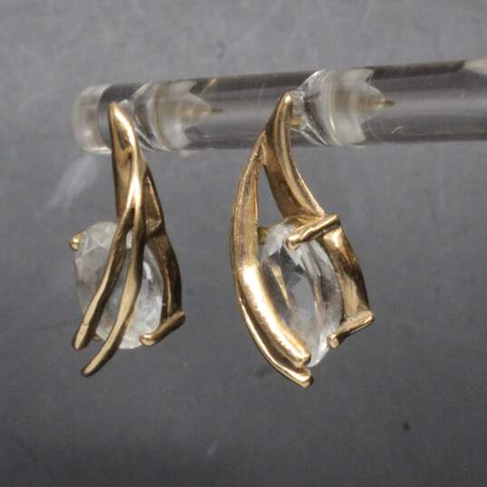 10K Yellow Gold Clear Quartz Stud Earrings - 2.65g image number 2