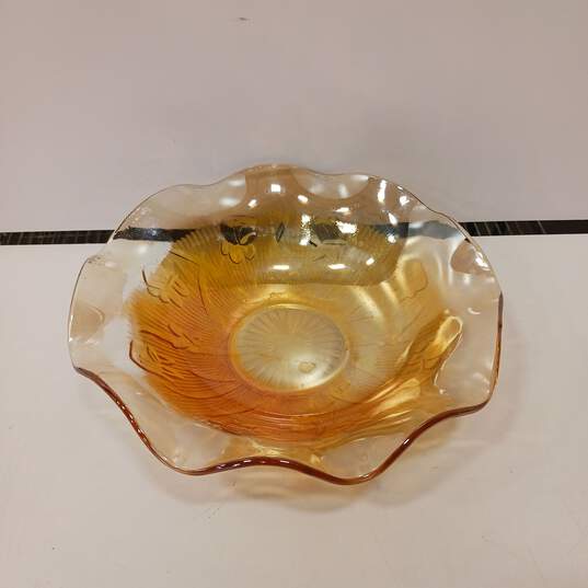 Vintage Jeanette Glass Iridescent Iris Herringbone Bowl image number 1