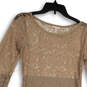 Womens Beige Floral Lace Long Sleeve Round Neck Pullover Bodycon Dress Sz S image number 3
