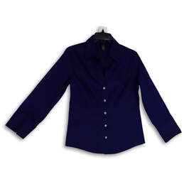 Womens Blue Long Sleeve Spread Collar Button-Up Shirt Size Medium