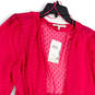 NWT Womens Pink 1/2 Sleeve Dotted Open-Front Cardigan Size Large image number 3