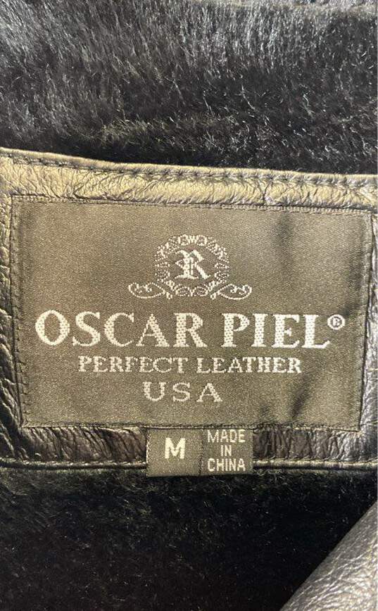 Oscar Piel Women Black Leather Jacket M image number 3
