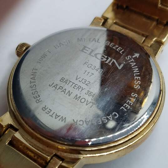 Elgin Diamond 39mm Case Unisex Gold Tone Stainless Steel Quartz Watch image number 4