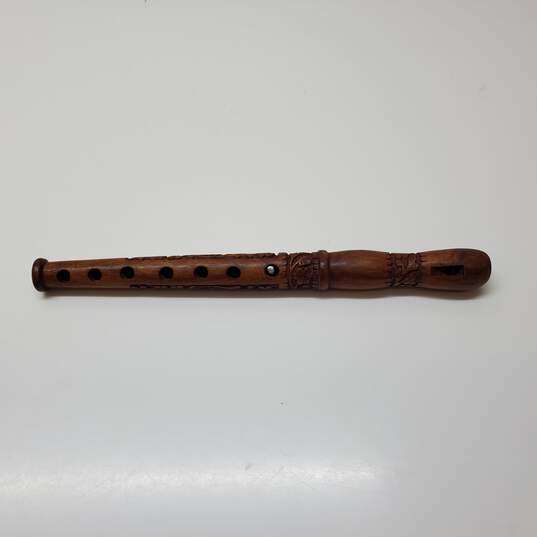 Hand Carved Wood Flute 13in Long image number 1