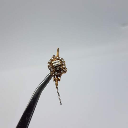 14k Gold Diamond Seed Pearl Fraternity Shield Sword Pin 2.6g image number 2