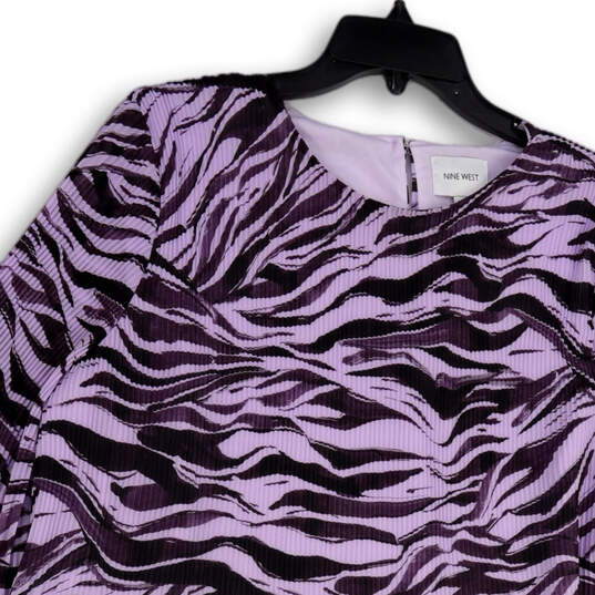 Womens Purple Printed Long Sleeve Round Neck Back Keyhole Mini Dress Size L image number 3