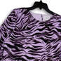 Womens Purple Printed Long Sleeve Round Neck Back Keyhole Mini Dress Size L image number 3