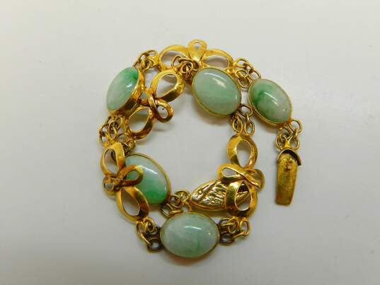 Vintage 14K Yellow Gold Green Jade Cabochon Bracelet 5.7g image number 2