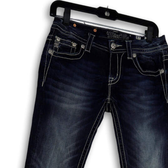 Mens Blue Denim Medium Wash Embroidered Pockets Stretch Skinny Jeans Sz 27 image number 3