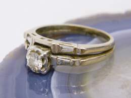 Vintage 14K White Gold Platinum Head 0.31 CTTW Diamond Wedding Ring Set 3.6g