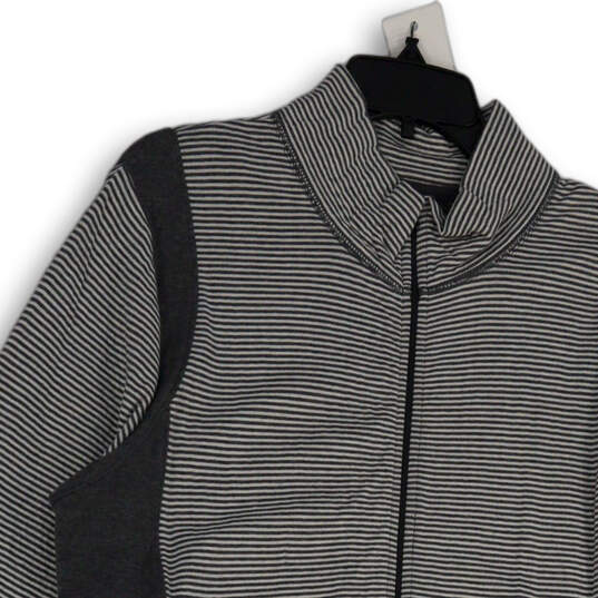 Womens Gray White Striped Mock Neck Long Sleeve Full-Zip Jacket Size 2XL image number 3