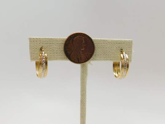 Elegant 10K Two Tone Gold Textured Hoop Earrings 1.3g image number 4
