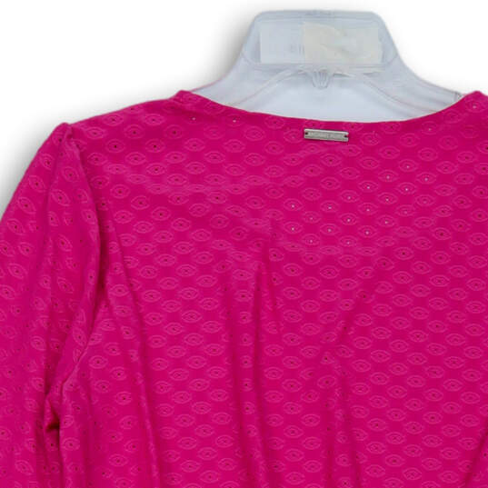 Womens Pink Long Sleeve Round Neck Ruffle Smocked Blouse Top Size Medium image number 4
