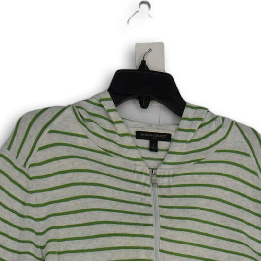 Womens Green Gray Striped Hooded Long Sleeve Full-Zip Cardigan Sweater Sz L image number 3