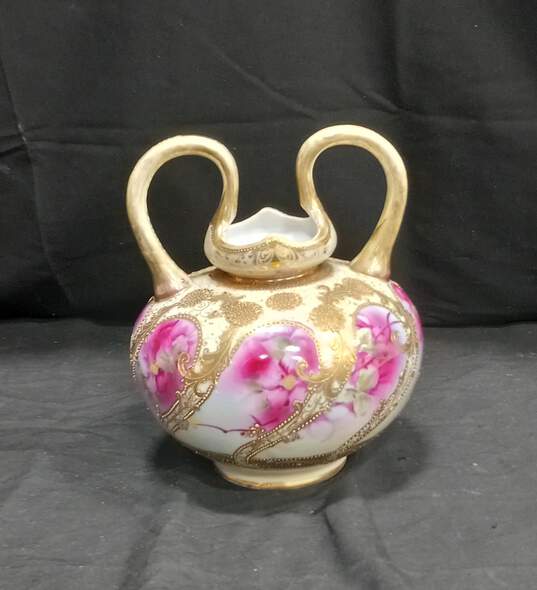 Vintage Nippon Hand Painted Gold Moriage Double Handle Vase image number 2