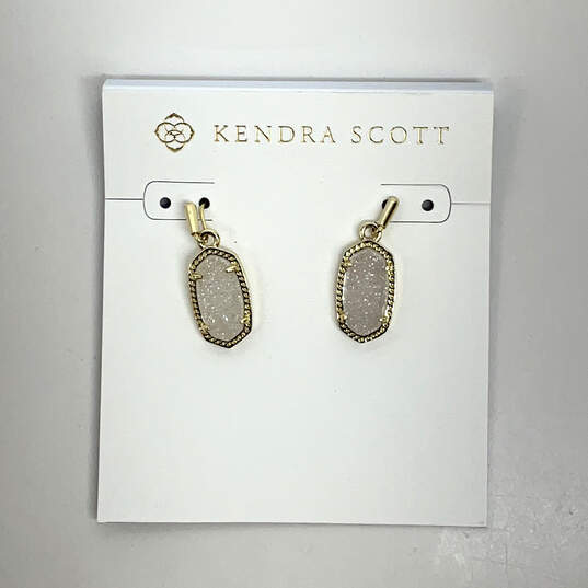 Designer Kendra Scott Gold-Tone Rhinestone Fish Hook Lee Drop Earrings image number 3