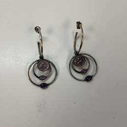 Designer Pandora 925 ALE Sterling Silver Amethyst Double Hoop Earrings alternative image