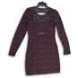 Express Womens Maroon Floral Round Neck Long Sleeve Cutout Back Sheath Dress M image number 2