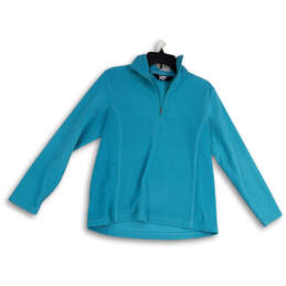 Womens Blue Long Sleeve 1/4 Zip Stand-Up Collar Fleece Jacket Size Medium