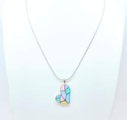Romantic 925 Pastel Colorful Mother of Pearl Heart Pendant Necklace Shell Bar Drop Earrings & Enamel Mosaic Ring 27.2g alternative image