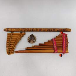 Set of Four (4) Folk Woodwind Instruments; Pan Pipes, Bamboo Flute, Ocarina