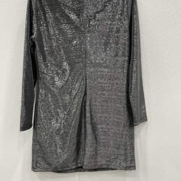 NWT Womens Silver Black Long Sleeve Round Neck Back Zip Mini Dress Size M alternative image