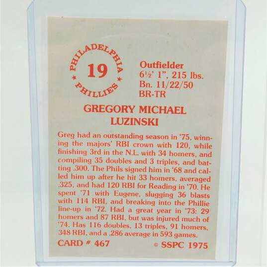 1976 Greg Luzinski SSPC #467 Philadelphia Phillies image number 3