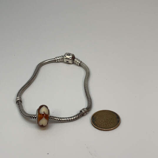 Designer Pandora S925 ALE Sterling Silver Snake Chain Orange Charm Bracelet image number 2
