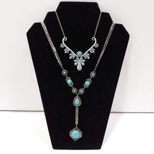 Bundle of Assorted Turquoise Stone & Silver Tone Fashion Costume Jewelry image number 5