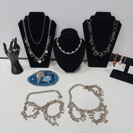 Assorted Silver Tone Fashion Costume Jewelry Lot of 16 image number 1