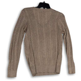 Womens Beige Knitted Long Sleeve V-Neck Pullover Sweater Size Small alternative image