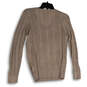 Womens Beige Knitted Long Sleeve V-Neck Pullover Sweater Size Small image number 2