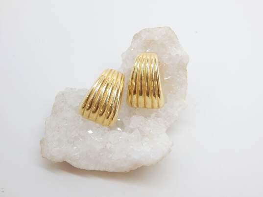 (G) 14k Yellow Gold Chunky Ridged Post Back Earrings 5.7g image number 2