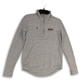 Womens Gray Space Dye 1/4 Zip Mock Neck Long Sleeve Pullover Sweater Sz XS