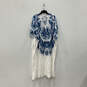 NWT Womens White Blue Tie-Dye Short Sleeve V-Neck Kaftan Dress Size 12 image number 2