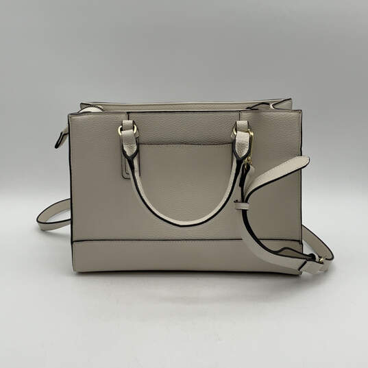 Womens Beige Leather Outer Pocket Adjustable Strap Zipper Satchel Bag image number 2