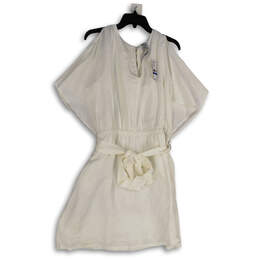 NWT Womens White Kimono Sleeve Ruched Tie Waist Short Blouson Dress Size XL