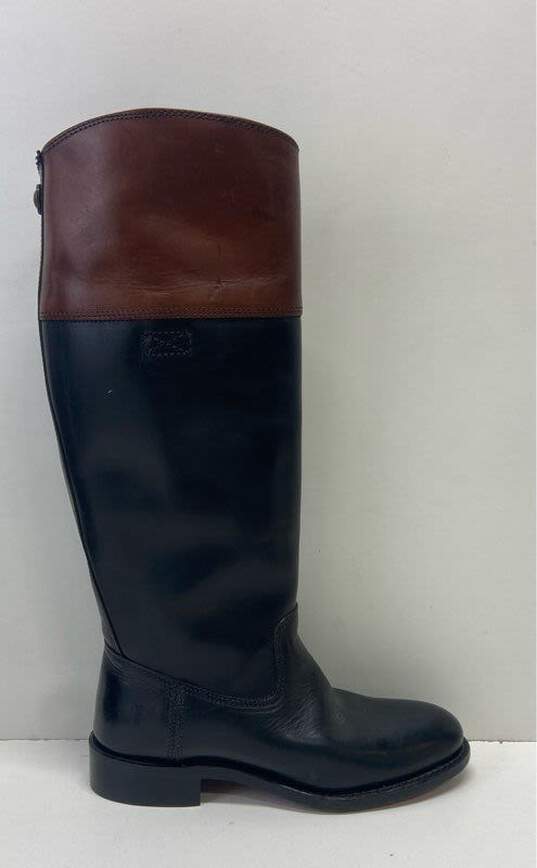 FRYE Black Brown Leather Riding Pull On Tall Knee Boots Shoes Size 6.5 M image number 1