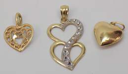 14K Yellow & White Gold Etched Stacked Open Scrolled & Puffed Heart Pendants Variety 1.5g