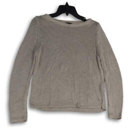 Womens Gray Knitted Round Neck Long Sleeve Pullover Sweater Size Medium