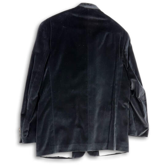 Mens Black Velvet Long Sleeve Collared Pockets Six Button Blazer Size 42R image number 2