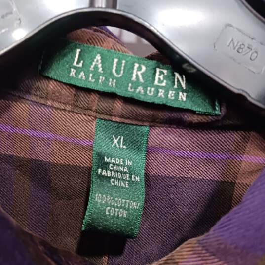 Women’s Lauren By Ralph Lauren Button-Up Long-Sleeve Plaid Shirt Sz XL image number 3